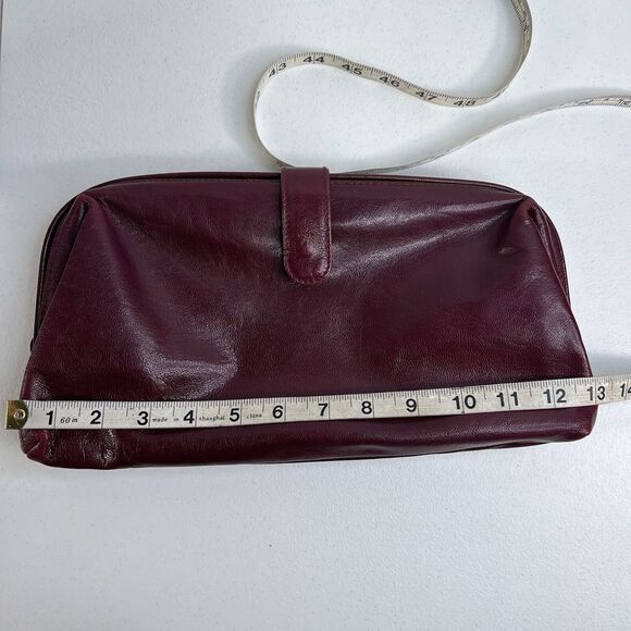 Sakowitz Saks Clutch Cranberry Marlot Burgundy Italian Leather Handbag Italy - Picture 14 of 16